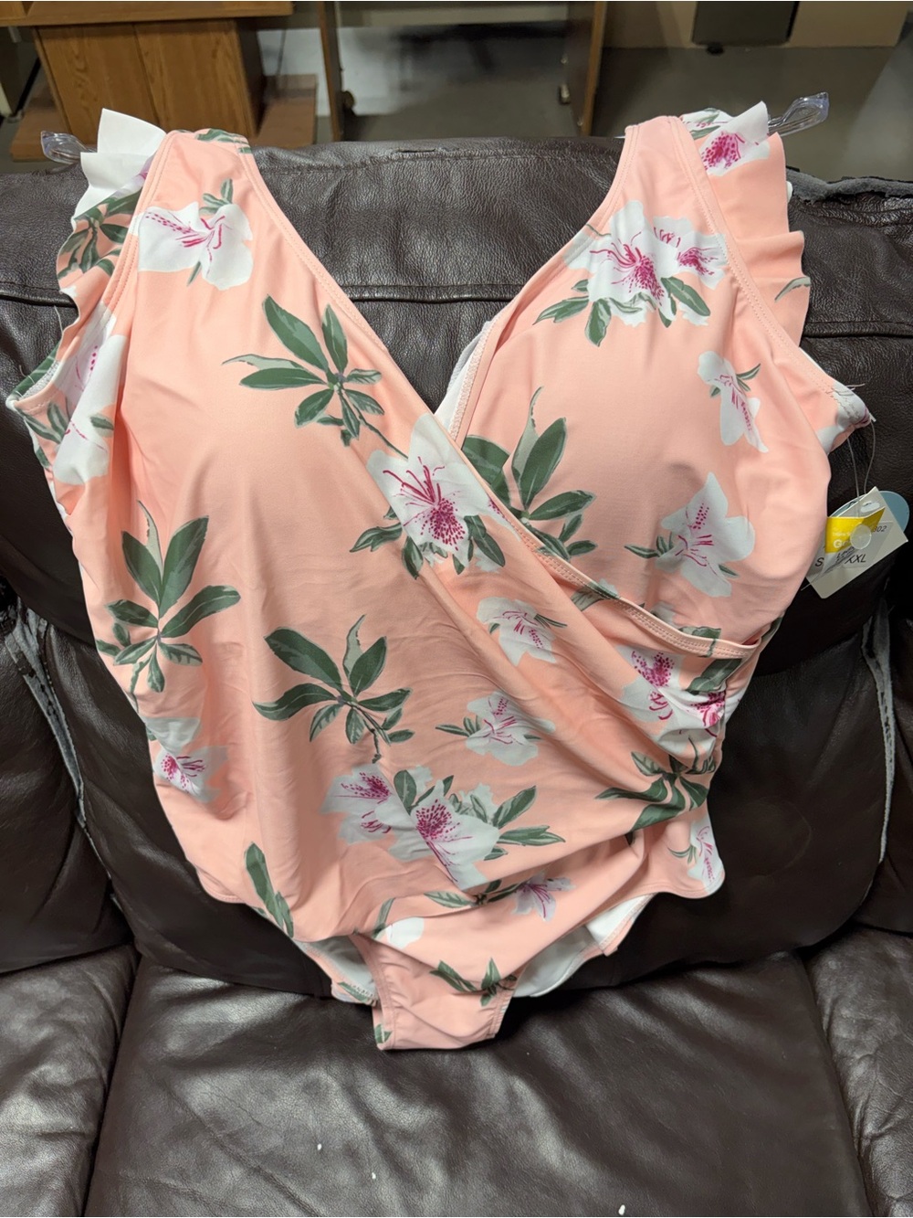 Peach Floral Wrap One-Piece Swimsuit - Women